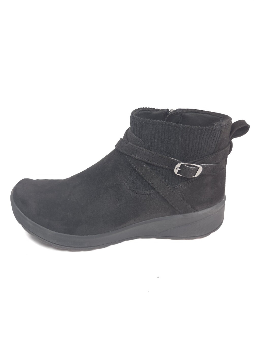 Bzees Guilder Black Stretch Fabric Ankle Bootie w/ Buckle Strap Sz 7